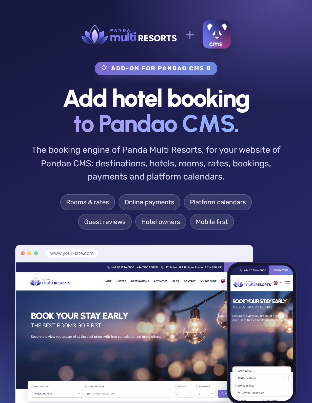 Multi Resorts, the hotel booking add-on for Pandao CMS 8