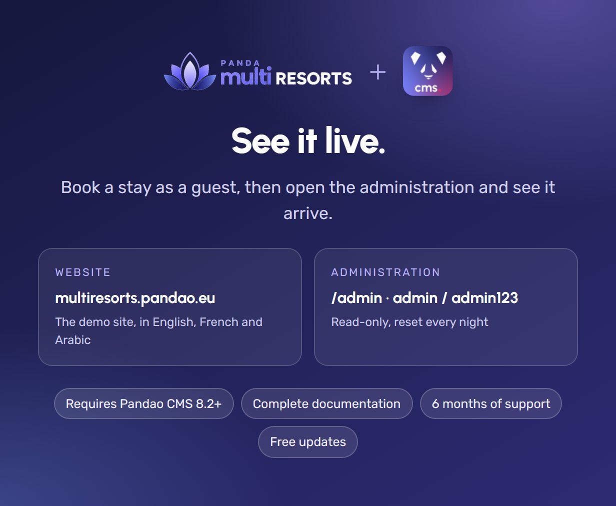 Try the live demo of the Multi Resorts add-on