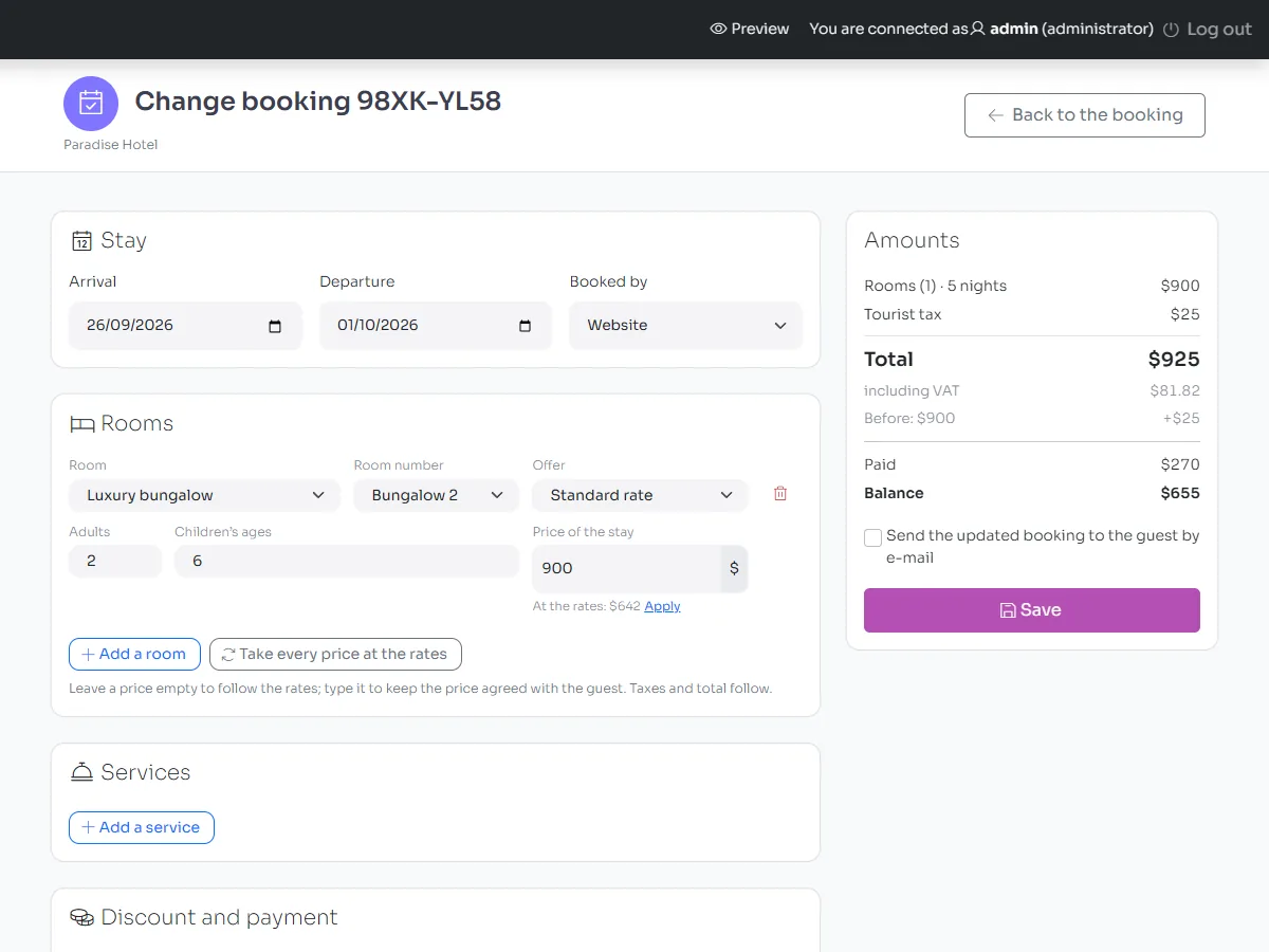 The booking editor