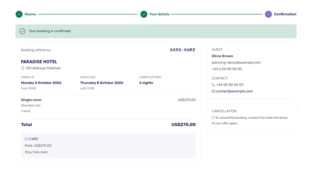 The page of a confirmed booking