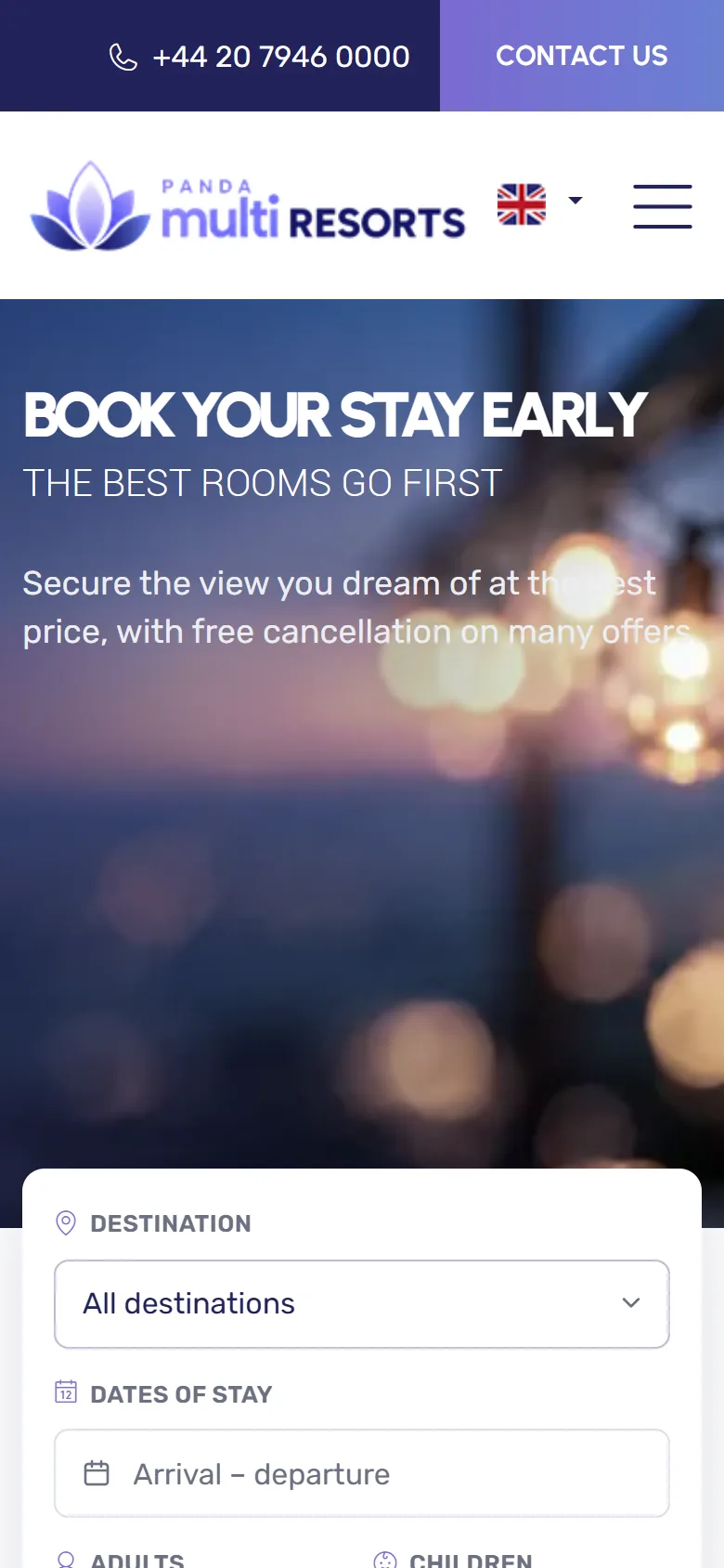 The same home page on a phone